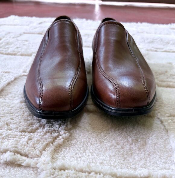 Ecco Queenstown Bike Toe Slip On Loafer Mens EU 43 US 9 9.5 Amber Brown Leather
